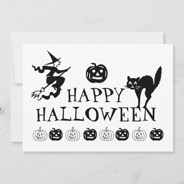 Carte de vœux Halloween noir et blanc effrayante (Devant)