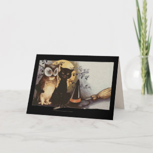 carte de voeux halloween owl et cat