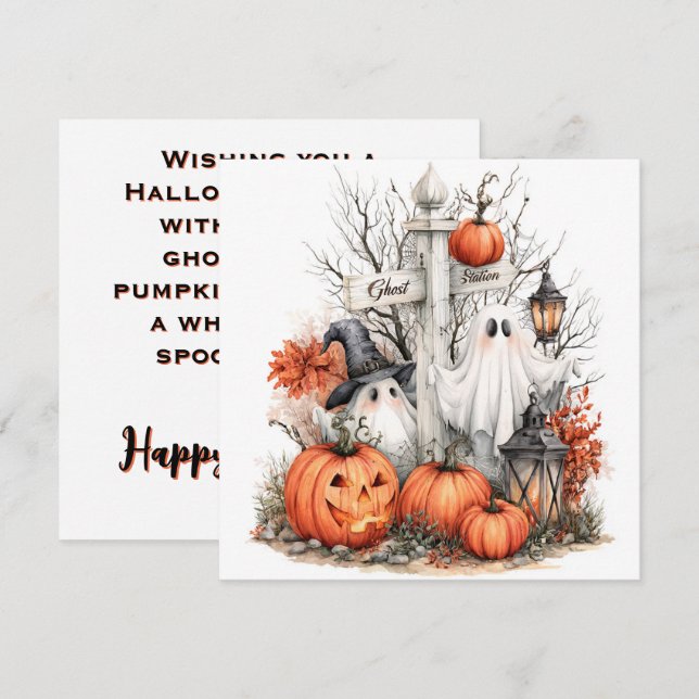 Carte de vœux Halloween Patch de fantôme mignon et (Devant / Derrière)