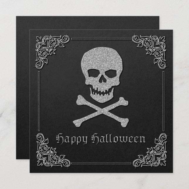 Carte de voeux Halloween pour le crâne et les os c (Devant / Derrière)