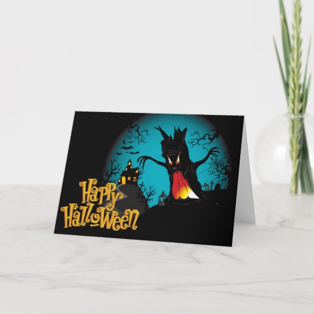 Carte de voeux Halloween/Scène Éffrayante (Devant)