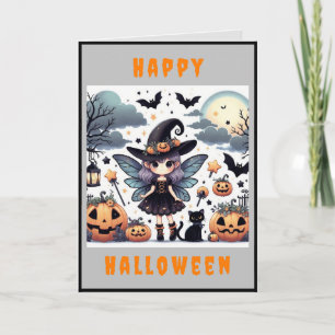 Carte de vœux Halloween sorcière et mignonne (1)