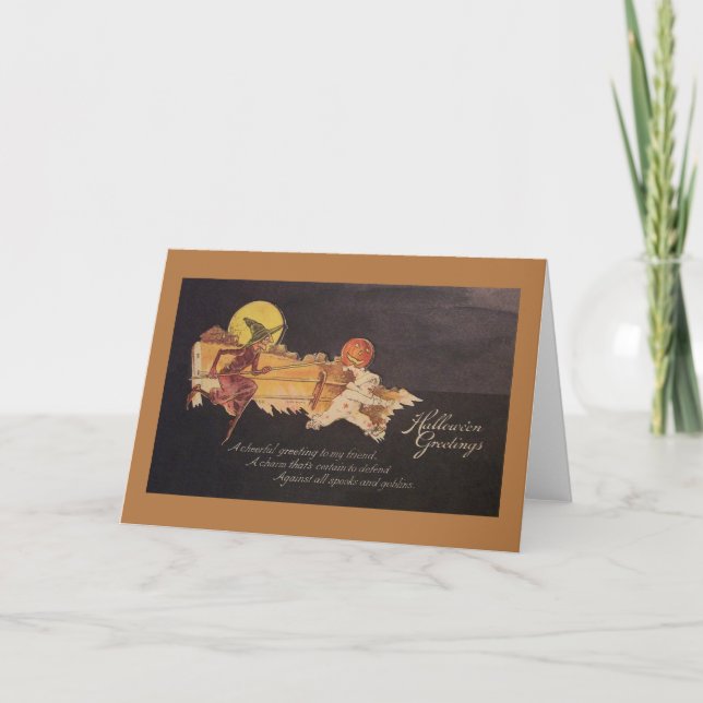 Carte de voeux Halloween sorcière vintage (Devant)