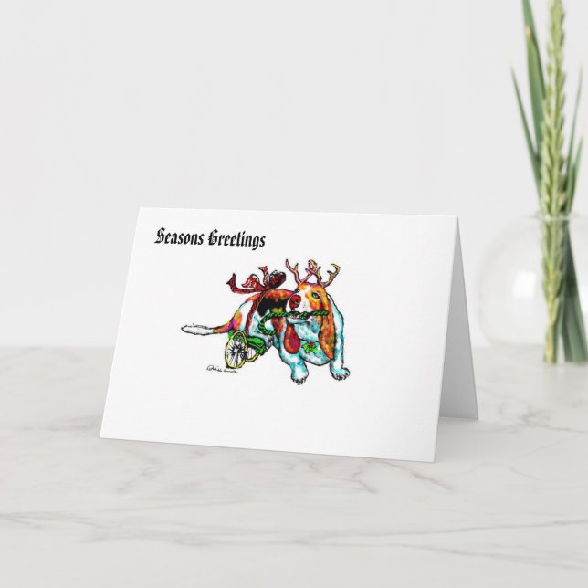 Carte de voeux handicapée de Noël Basset Hound (Devant)