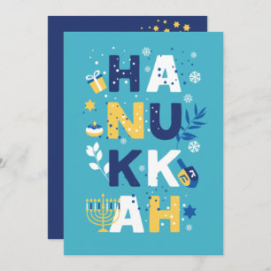 Carte de voeux HANOUKKA Chanukah Menorah Dreidel