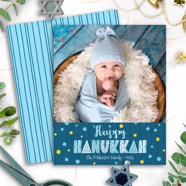 Carte de vœux Hanukkah bon marché étoiles bleues o (Créateur téléchargé)