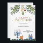Carte de voeux Happy Everything Holiday<br><div class="desc">Une carte de vacances pour tous avec des ornements de Noël gangliés des branches de pin, une menorah, des dreidels et un cadeau. (Vector créé par freepik - www.freepik.com). La carte est facile à customiser avec votre libellé, police, couleur de police, forme de papier et choix du type de papier....</div>