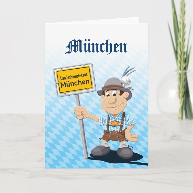 Carte de voeux Happy Lederhosen Man Munich Signe (Devant)