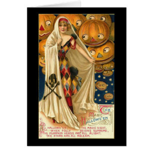 Carte de voeux Harlequin Lady Vintage Halloween