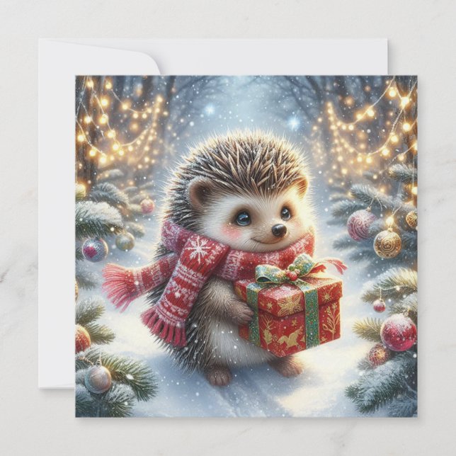 Carte de vœux Hérisson de Noël (Devant)