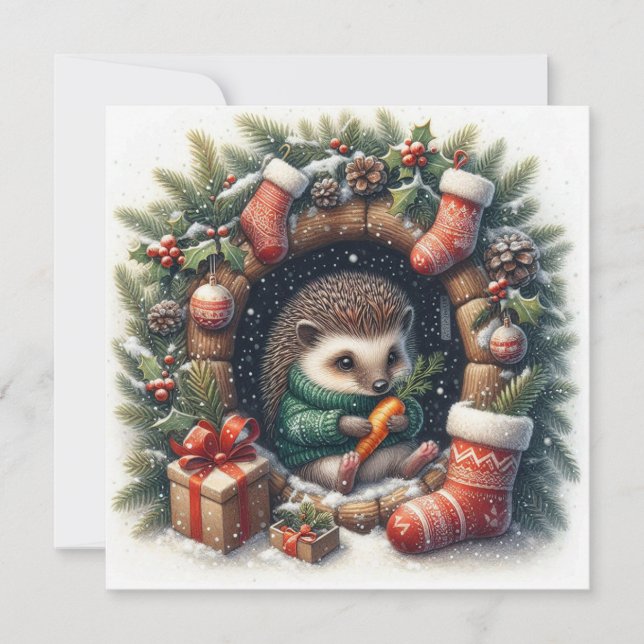 Carte de vœux Hérisson de Noël (Devant)