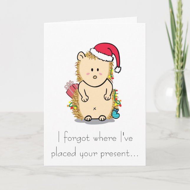 Carte de vœux Hérisson Mignon avec Chapeau de Noël (Devant)