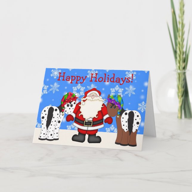 Carte de voeux heureuse mignonne de Noël de cheval (Devant)