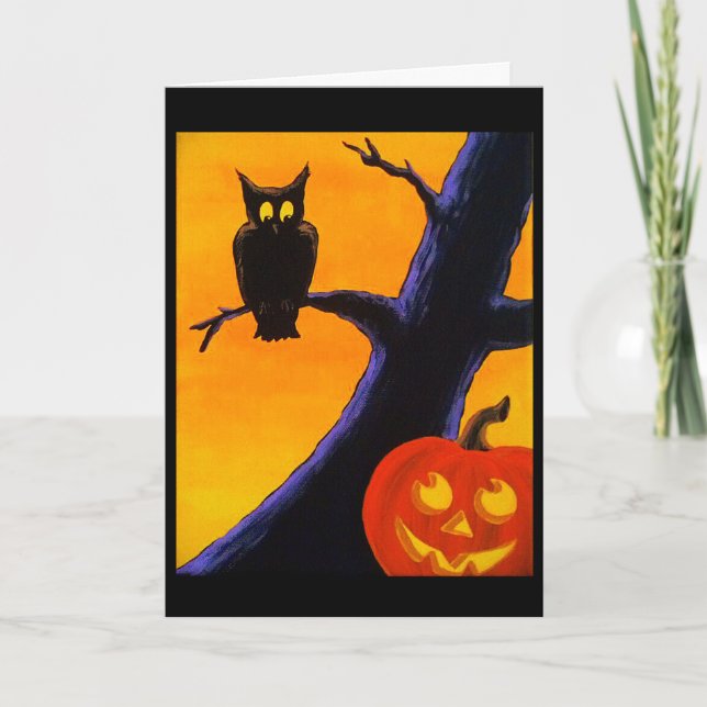 Carte de voeux Hialloween Owl & Jack O' Lantern (Devant)