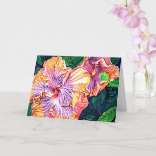 Carte de voeux Hibiscus orange et violet