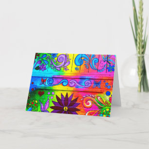 Carte de voeux hippie psychédélique des années 70