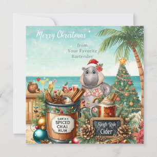 Carte de vœux Hippo avec cocktail de Noël