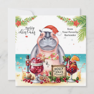 Carte de vœux Hippo avec cocktail de Noël