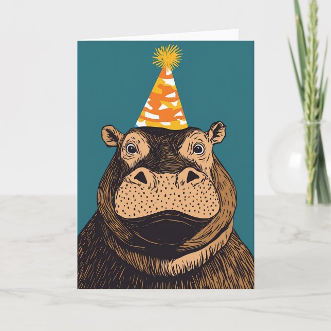 Carte de voeux Hippo Party - Fête Whimsical (Devant)