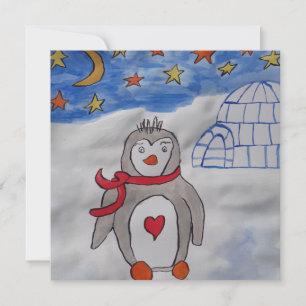 Carte de voeux hiver Pingouin neige