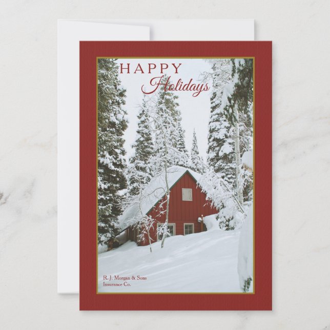 Carte de vœux hivernale de chalet rouge enneigé (Devant)