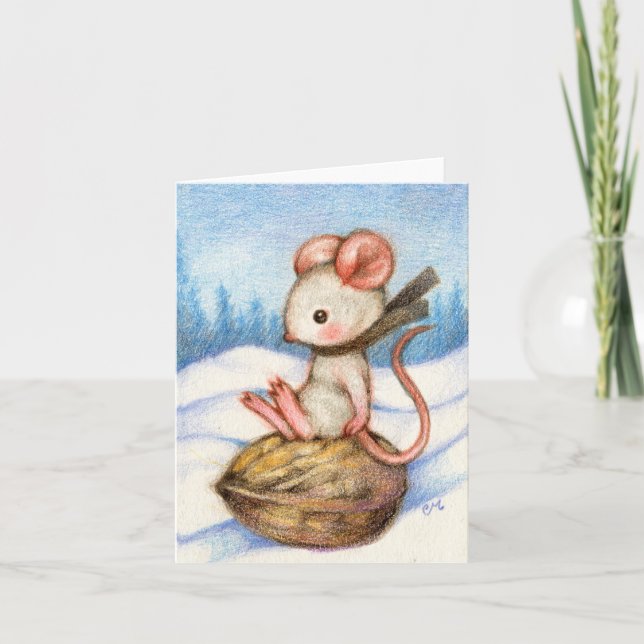 Carte de voeux hivernale Sledding Mouse Cute Holid (Devant)