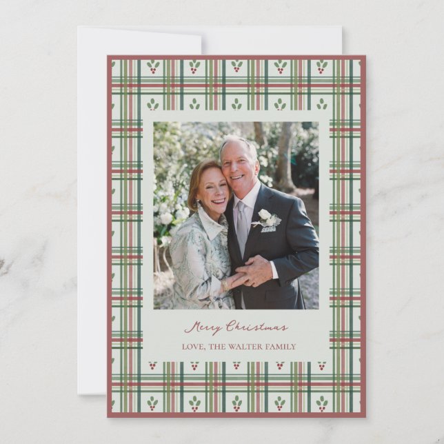 Carte de voeux Holly Plaid de Noël avec photo (Devant)