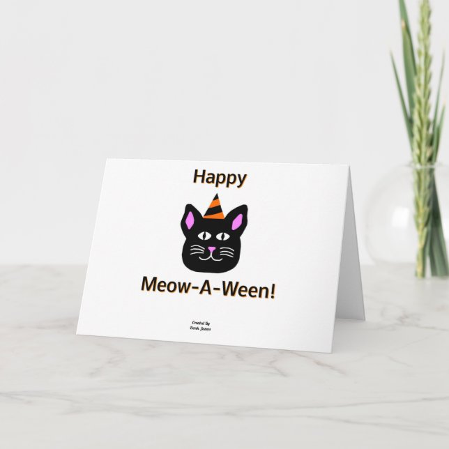 Carte de vœux horizontale Black Cat Meow-A-Ween (Devant)