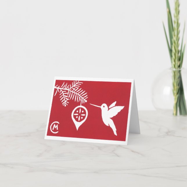 Carte de vœux Hummingbird pour les Fêtes en Rouge (Devant)