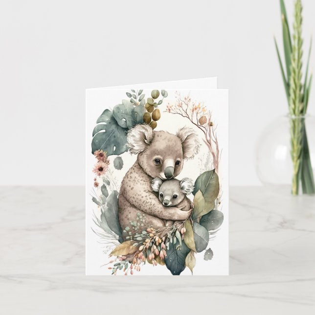 Carte de vœux illustrée de maman koala et bébé koa (Devant)