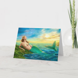 Carte de voeux imaginaire sirène au coucher du sol