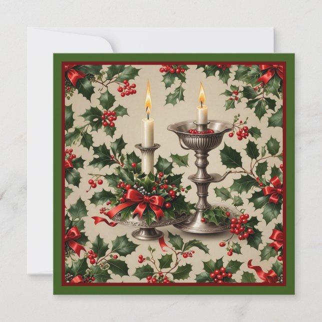 Carte de voeux Imaginaire Xmas Holly et Candles (Devant)