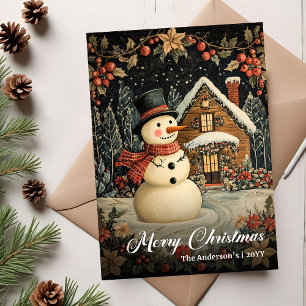 Carte de vœux imprimable rétro de Noël avec bonhom