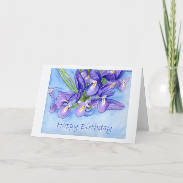 Carte de voeux Iris Vase "Joyeux Anniversaire" (Devant)