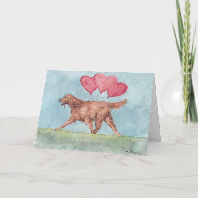 Carte de voeux irlandaise Setter Hearts Dog Art (Devant)