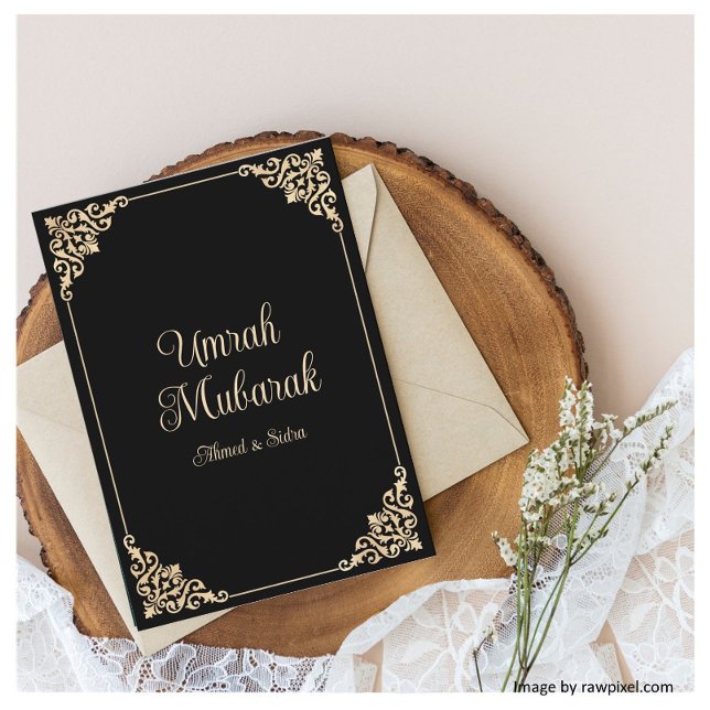 Carte de voeux islamique Black Gold Umrah Moubarak (Créateur téléchargé)