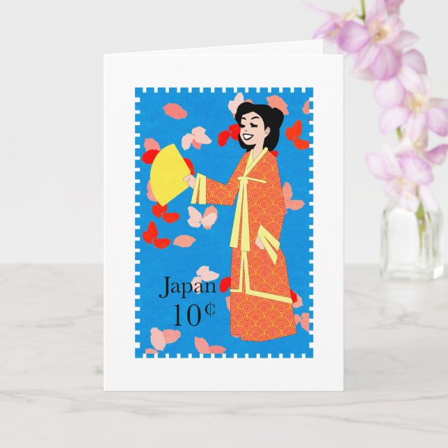 Carte de voeux japonaise Happy Girl Japan Stamp (Orchidée)
