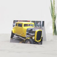 Carte de voeux jaune classique de voiture de Merci