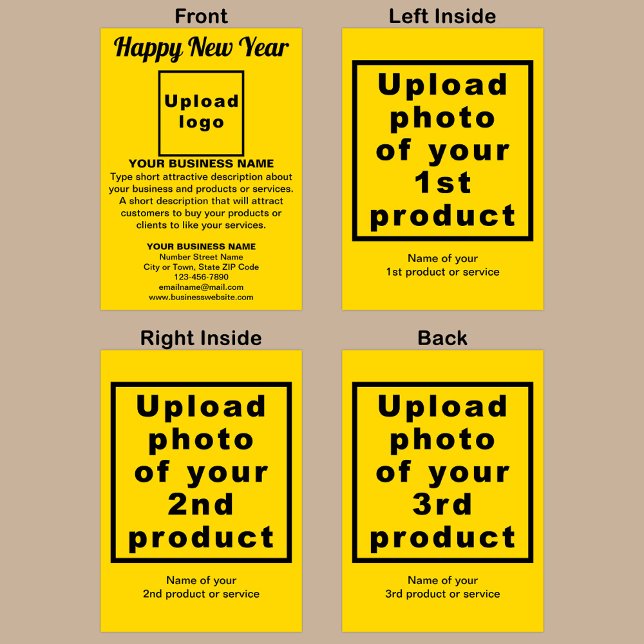 Carte de voeux Jaune d'affaires (Yellow New Year folded greeting card with your business brand and products or services.)
