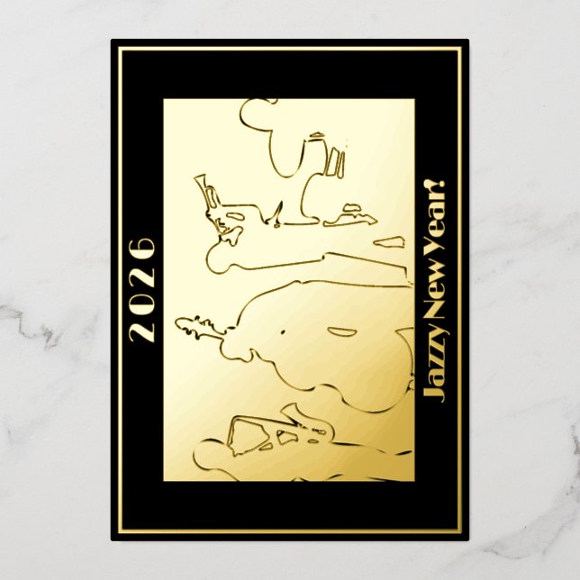 Carte de voeux Jazzy pour le Nouvel An 2026 Gold F (Recto)