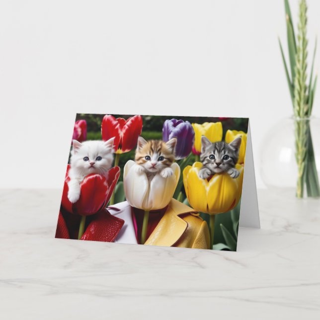 Carte de vœux jolies tulipes Kitty (Devant)