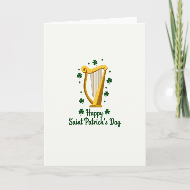 Carte de vœux jour de la Saint-Patrick à la harpe  (Devant)