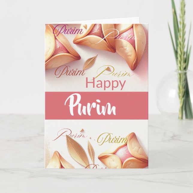 Carte de vœux joyeuse de Pourim - Hamantaschen ros (Devant)