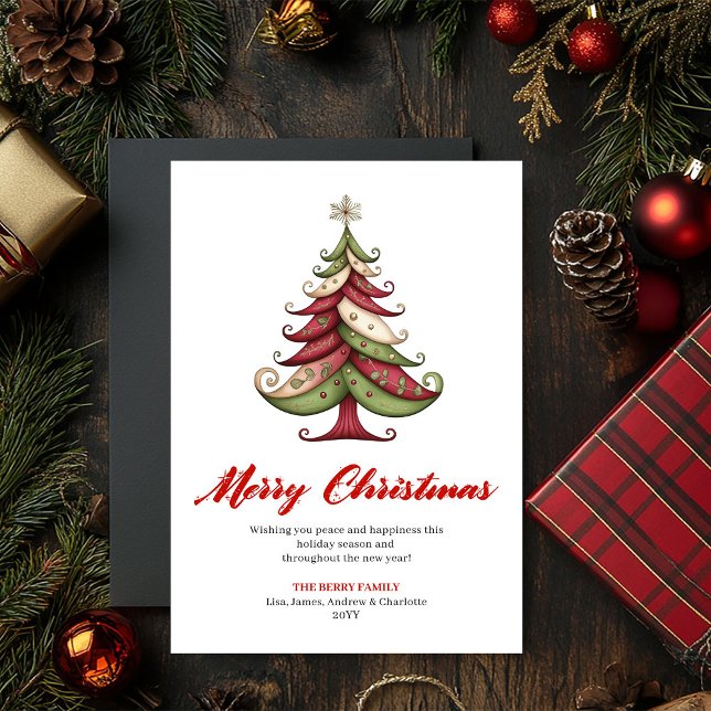 Carte de vœux joyeuse et fantaisiste pour Noël ave (Cheerful whimsical Christmas tree greeting card

)