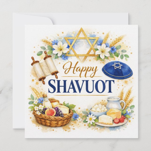 Carte de vœux joyeuse fête juive de Shavouot, déco (Devant)