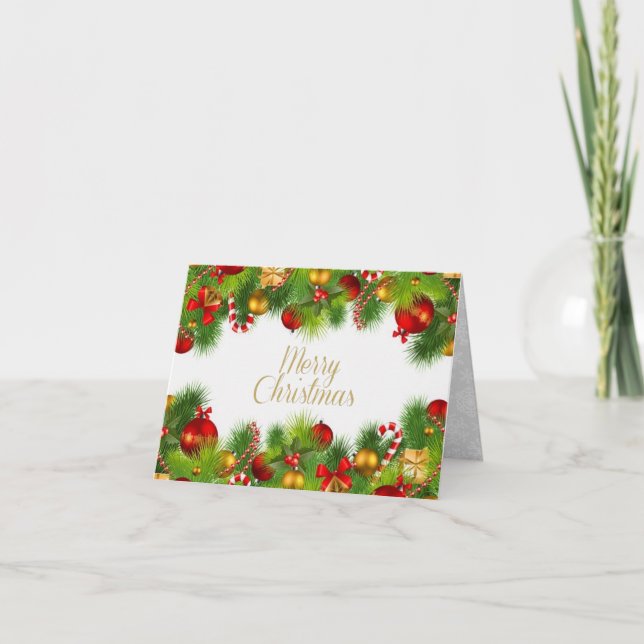 Carte de voeux Joyeuse Noël verte pliée (Devant)