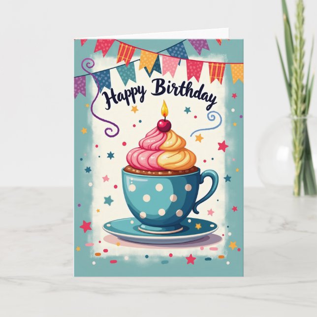 Carte de vœux Joyeuse Tasse de Thé (Devant)
