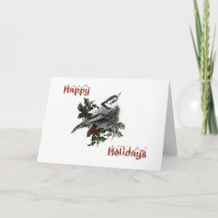 Carte de vœux Joyeuses Fêtes Oiseau chanteur sitte