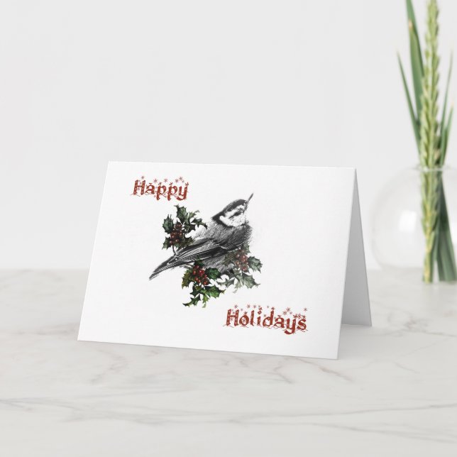 Carte de vœux Joyeuses Fêtes Oiseau chanteur sitte (Devant)