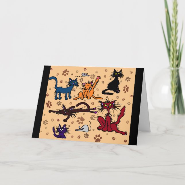 Carte de vœux Joyeux Anniversaire Dame Chat Fou (Devant)